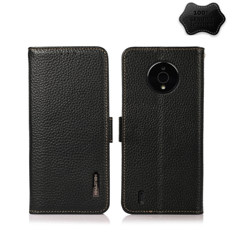 For Nokia C200 KHAZNEH Side-Magnetic Litchi Genuine Leather RFID Phone Case(Black) - Nokia Cases by PMC TechLife | Online Shopping South Africa | PMC TechLife | Buy Now Pay Later Mobicred