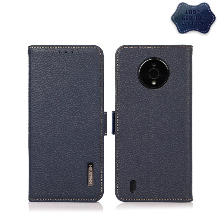 For Nokia C200 KHAZNEH Side-Magnetic Litchi Genuine Leather RFID Phone Case(Blue) - Nokia Cases by PMC TechLife | Online Shopping South Africa | PMC TechLife | Buy Now Pay Later Mobicred