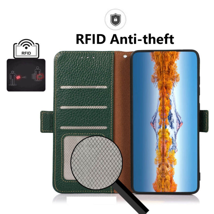 For Nokia C2 2nd Edition KHAZNEH Side-Magnetic Litchi Genuine Leather RFID Phone Case(Green) - Nokia Cases by PMC TechLife | Online Shopping South Africa | PMC TechLife | Buy Now Pay Later Mobicred