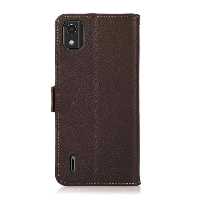 For Nokia C2 2nd Edition KHAZNEH Side-Magnetic Litchi Genuine Leather RFID Phone Case(Brown) - Nokia Cases by PMC TechLife | Online Shopping South Africa | PMC TechLife | Buy Now Pay Later Mobicred