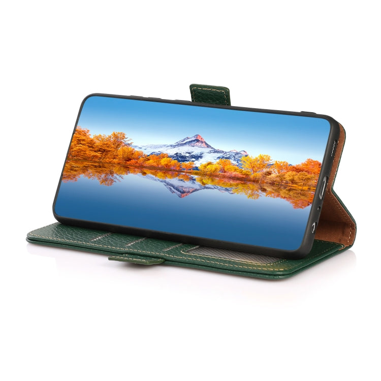 For Nokia C21 Plus KHAZNEH Side-Magnetic Litchi Genuine Leather RFID Phone Case(Green) - Nokia Cases by PMC TechLife | Online Shopping South Africa | PMC TechLife | Buy Now Pay Later Mobicred