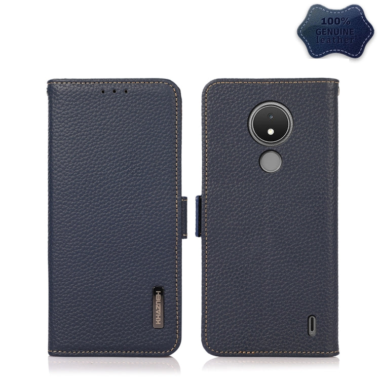For Nokia C21 KHAZNEH Side-Magnetic Litchi Genuine Leather RFID Phone Case(Blue) - Nokia Cases by PMC TechLife | Online Shopping South Africa | PMC TechLife | Buy Now Pay Later Mobicred