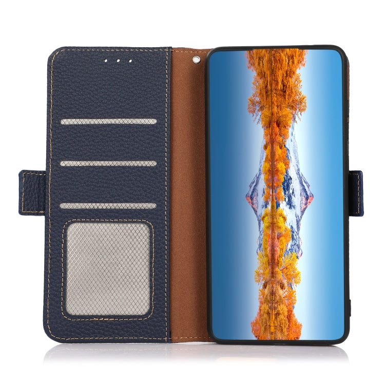 For Nokia C21 KHAZNEH Side-Magnetic Litchi Genuine Leather RFID Phone Case(Blue) - Nokia Cases by PMC TechLife | Online Shopping South Africa | PMC TechLife | Buy Now Pay Later Mobicred