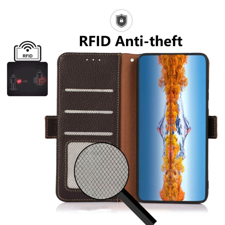 For Nokia C21 KHAZNEH Side-Magnetic Litchi Genuine Leather RFID Phone Case(Brown) - Nokia Cases by PMC TechLife | Online Shopping South Africa | PMC TechLife | Buy Now Pay Later Mobicred