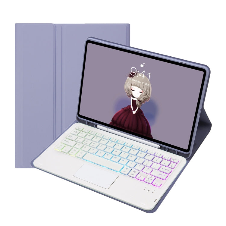 For Samsung Galaxy Tab S8 / S7 A700B-AS Candy Color Backlight Bluetooth Keyboard Leather Tablet Case(Purple) - Samsung Keyboard by PMC TechLife | Online Shopping South Africa | PMC TechLife