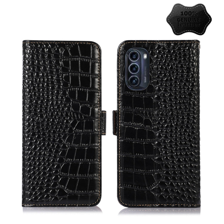 For Motorola Moto G52j 5G Crocodile Top Layer Cowhide Leather Phone Case(Black) - Motorola Cases by PMC TechLife | Online Shopping South Africa | PMC TechLife | Buy Now Pay Later Mobicred