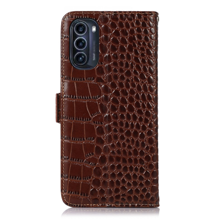 For Motorola Moto G52j 5G Crocodile Top Layer Cowhide Leather Phone Case(Brown) - Motorola Cases by PMC TechLife | Online Shopping South Africa | PMC TechLife | Buy Now Pay Later Mobicred