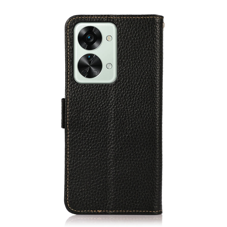 For OnePlus Nord 2T 5G KHAZNEH Litchi Texture RFID Genuine Leather Phone Case(Black) - OnePlus Cases by PMC TechLife | Online Shopping South Africa | PMC TechLife | Buy Now Pay Later Mobicred