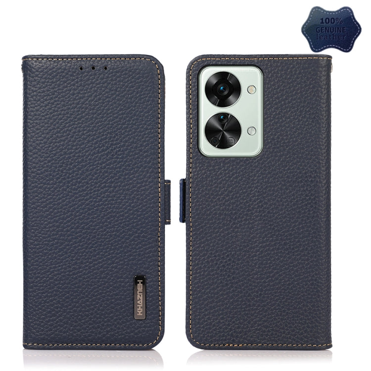For OnePlus Nord 2T 5G KHAZNEH Litchi Texture RFID Genuine Leather Phone Case(Blue) - OnePlus Cases by PMC TechLife | Online Shopping South Africa | PMC TechLife | Buy Now Pay Later Mobicred