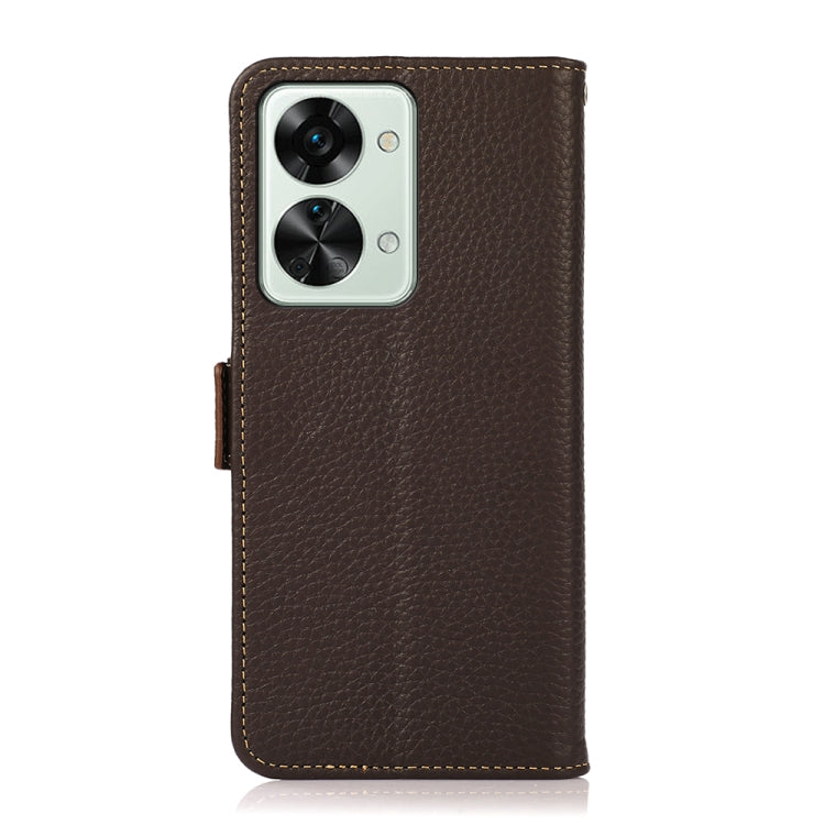 For OnePlus Nord 2T 5G KHAZNEH Litchi Texture RFID Genuine Leather Phone Case(Brown) - OnePlus Cases by PMC TechLife | Online Shopping South Africa | PMC TechLife | Buy Now Pay Later Mobicred