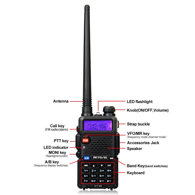 RETEVIS RT5R EU Frequency 144-146MHz & 430-440MHz Handheld Two Way Radio Walkie Talkie(Black) - free shipping - PMC TechLife - Order now!