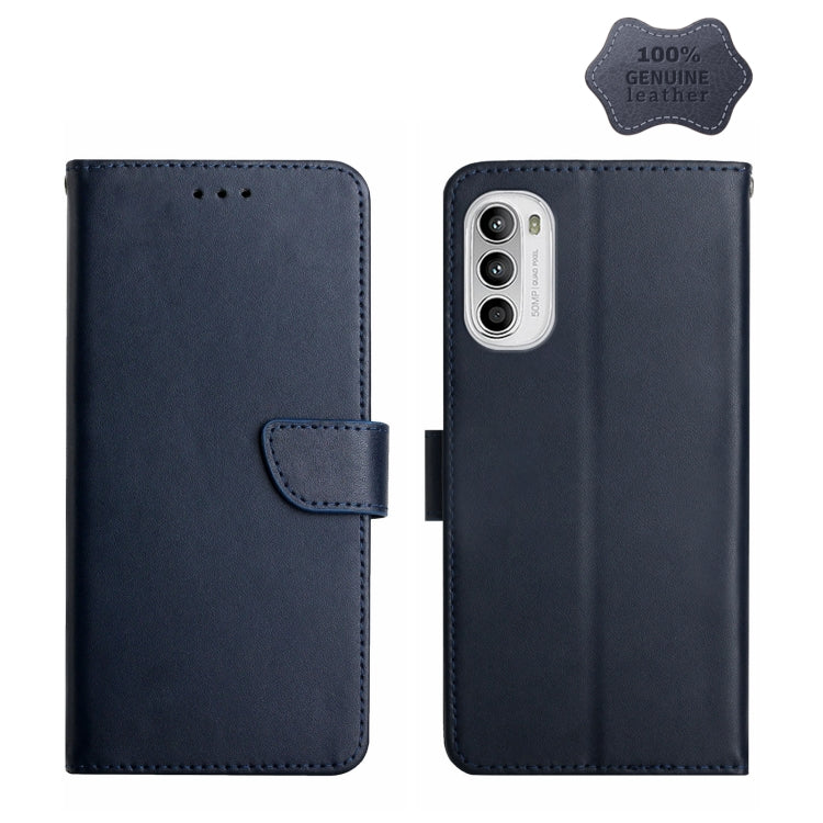 For Motorola Moto G71S Genuine Leather Fingerprint-proof Horizontal Flip Phone Case(Blue) - free shipping - PMC TechLife - Order now!