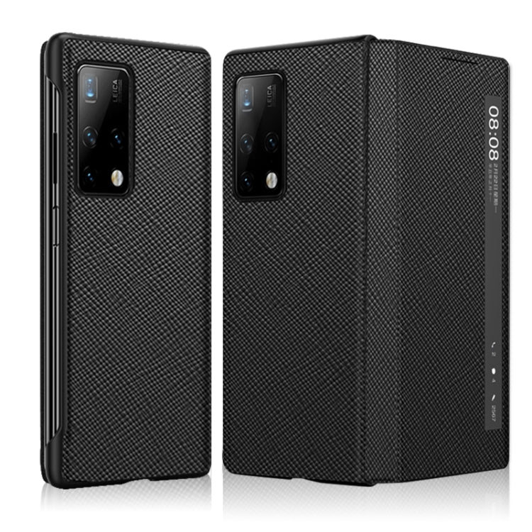 For Huawei Mate X2 Cross Texture Horizontal Flip Leather Phone Case with Smart Touch Call Display ID(Black) - Huawei Cases by PMC TechLife | Online Shopping South Africa | PMC TechLife | Buy Now Pay Later Mobicred