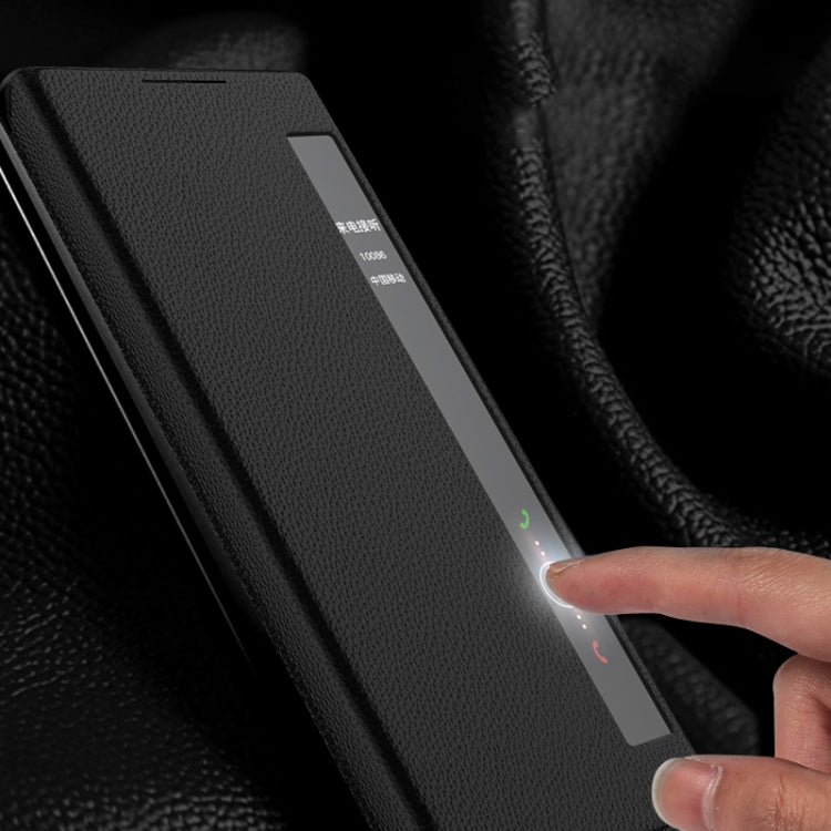 For Huawei Mate X2 Leather Texture Horizontal Flip Phone Case with Smart Touch Call Display ID(Black) - Huawei Cases by PMC TechLife | Online Shopping South Africa | PMC TechLife | Buy Now Pay Later Mobicred