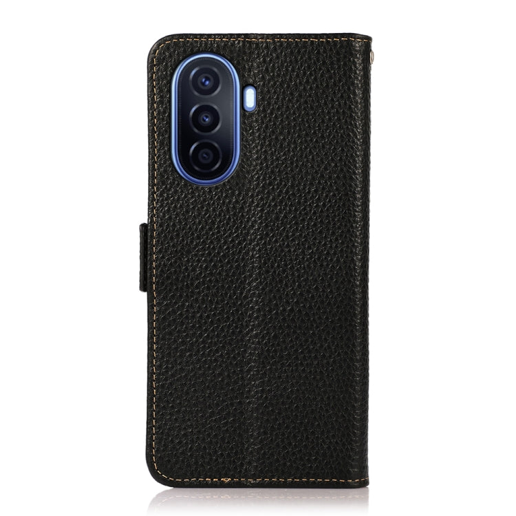 For Huawei nova Y70 Plus KHAZNEH Side-Magnetic Litchi Genuine Leather RFID Phone Case(Black) - Huawei Cases by PMC TechLife | Online Shopping South Africa | PMC TechLife | Buy Now Pay Later Mobicred