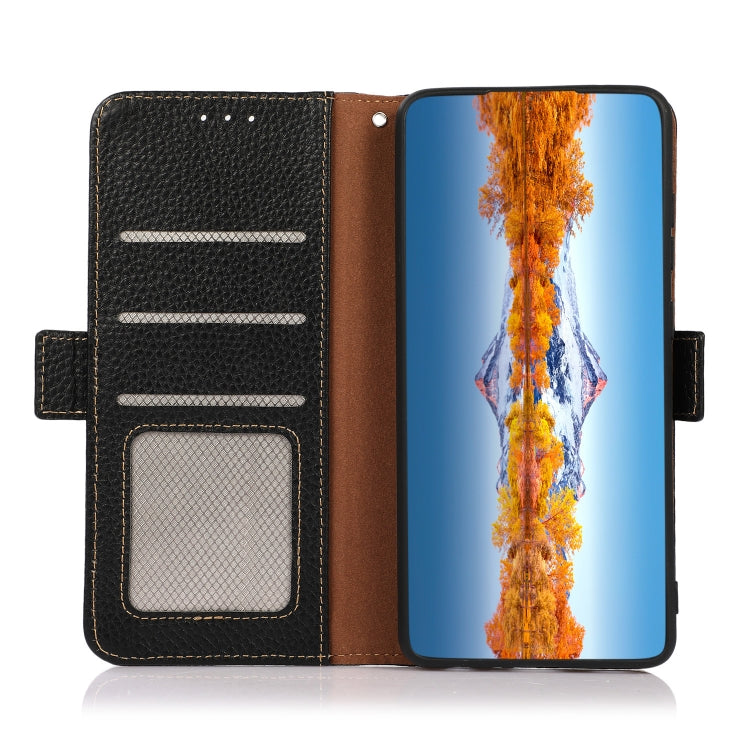 For Huawei nova Y70 Plus KHAZNEH Side-Magnetic Litchi Genuine Leather RFID Phone Case(Black) - Huawei Cases by PMC TechLife | Online Shopping South Africa | PMC TechLife | Buy Now Pay Later Mobicred