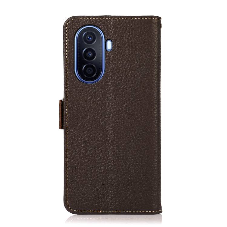 For Huawei nova Y70 Plus KHAZNEH Side-Magnetic Litchi Genuine Leather RFID Phone Case(Brown) - Huawei Cases by PMC TechLife | Online Shopping South Africa | PMC TechLife | Buy Now Pay Later Mobicred