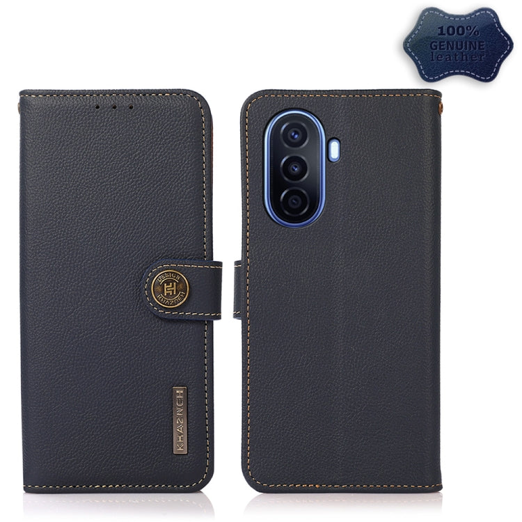 For Huawei nova Y70 Plus KHAZNEH Custer Genuine Leather RFID Phone Case(Blue) - Huawei Cases by PMC TechLife | Online Shopping South Africa | PMC TechLife | Buy Now Pay Later Mobicred