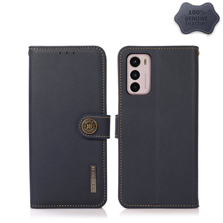For Motorola Moto G42 KHAZNEH Custer Genuine Leather RFID Phone Case(Blue) - Motorola Cases by PMC TechLife | Online Shopping South Africa | PMC TechLife | Buy Now Pay Later Mobicred