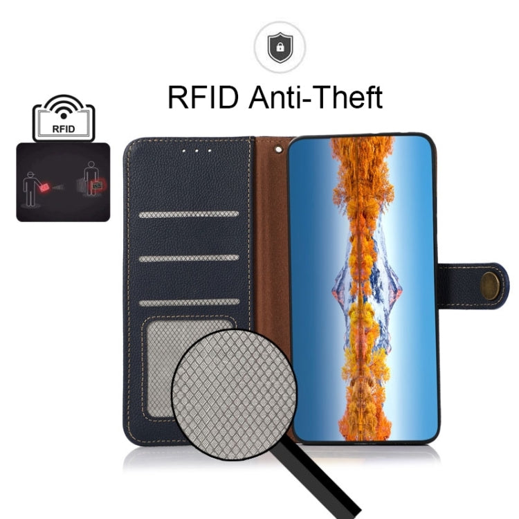 For Motorola Moto G42 KHAZNEH Custer Genuine Leather RFID Phone Case(Blue) - Motorola Cases by PMC TechLife | Online Shopping South Africa | PMC TechLife | Buy Now Pay Later Mobicred