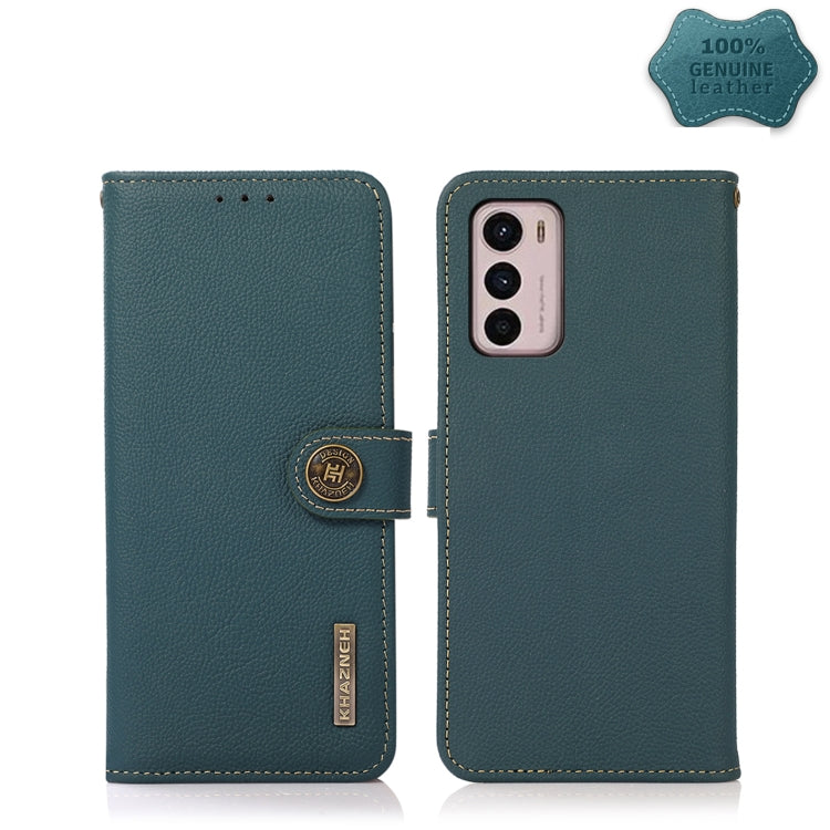 For Motorola Moto G42 KHAZNEH Custer Genuine Leather RFID Phone Case(Green) - Motorola Cases by PMC TechLife | Online Shopping South Africa | PMC TechLife | Buy Now Pay Later Mobicred