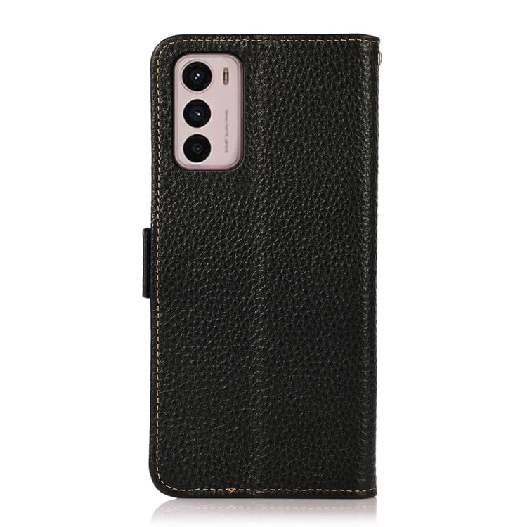 For Motorola Moto G42 KHAZNEH Side-Magnetic Litchi Genuine Leather RFID Phone Case(Black) - Motorola Cases by PMC TechLife | Online Shopping South Africa | PMC TechLife | Buy Now Pay Later Mobicred