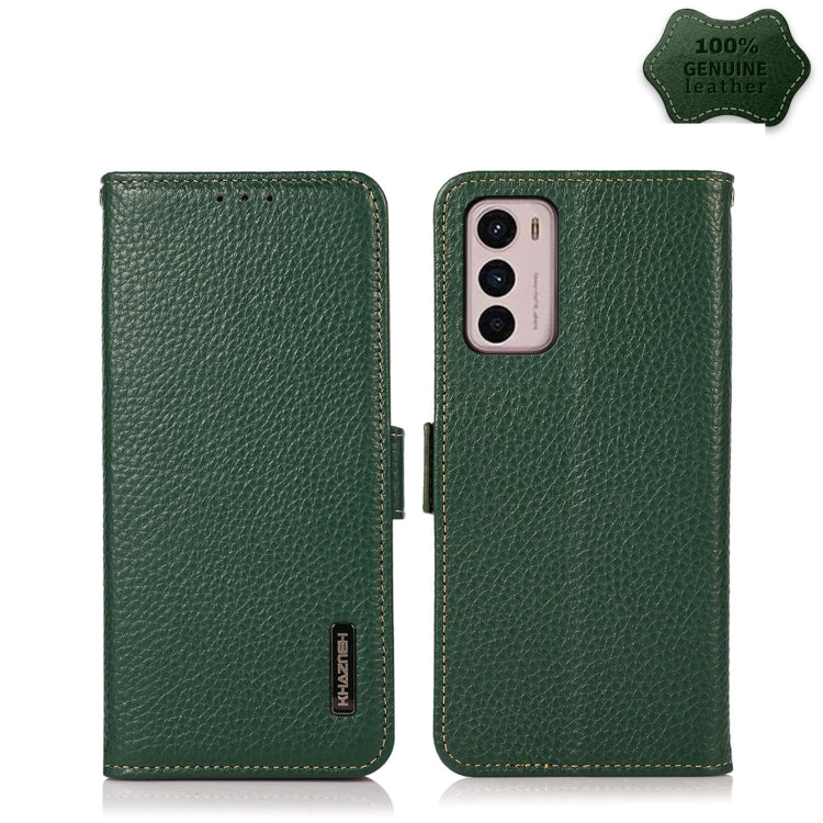 For Motorola Moto G42 KHAZNEH Side-Magnetic Litchi Genuine Leather RFID Phone Case(Green) - Motorola Cases by PMC TechLife | Online Shopping South Africa | PMC TechLife | Buy Now Pay Later Mobicred