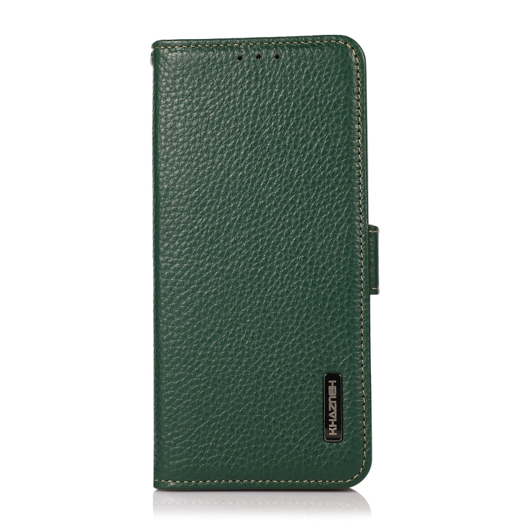 For Motorola Moto G42 KHAZNEH Side-Magnetic Litchi Genuine Leather RFID Phone Case(Green) - Motorola Cases by PMC TechLife | Online Shopping South Africa | PMC TechLife | Buy Now Pay Later Mobicred