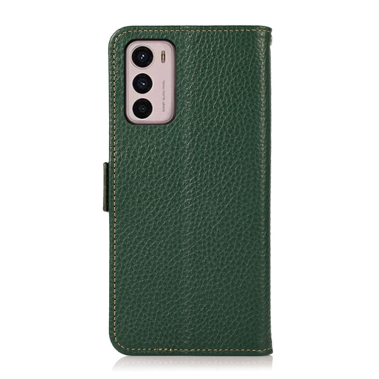 For Motorola Moto G42 KHAZNEH Side-Magnetic Litchi Genuine Leather RFID Phone Case(Green) - Motorola Cases by PMC TechLife | Online Shopping South Africa | PMC TechLife | Buy Now Pay Later Mobicred