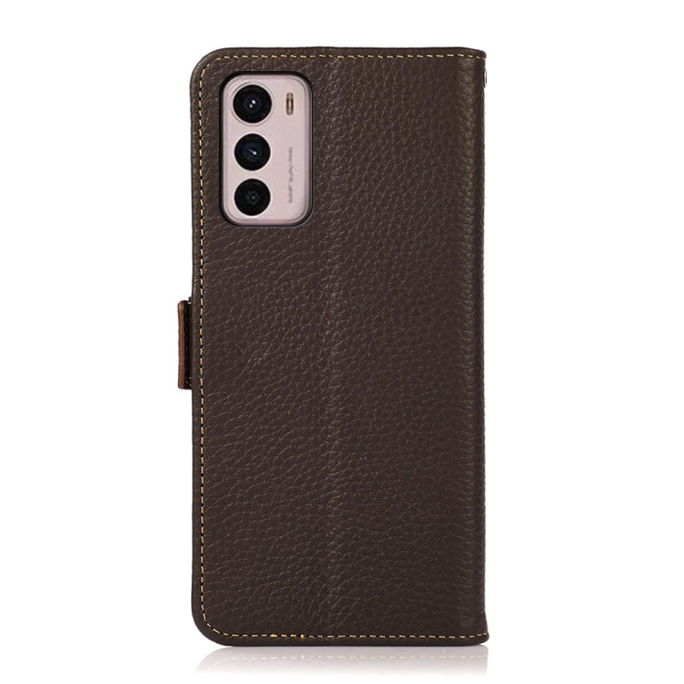 For Motorola Moto G42 KHAZNEH Side-Magnetic Litchi Genuine Leather RFID Phone Case(Brown) - Motorola Cases by PMC TechLife | Online Shopping South Africa | PMC TechLife | Buy Now Pay Later Mobicred