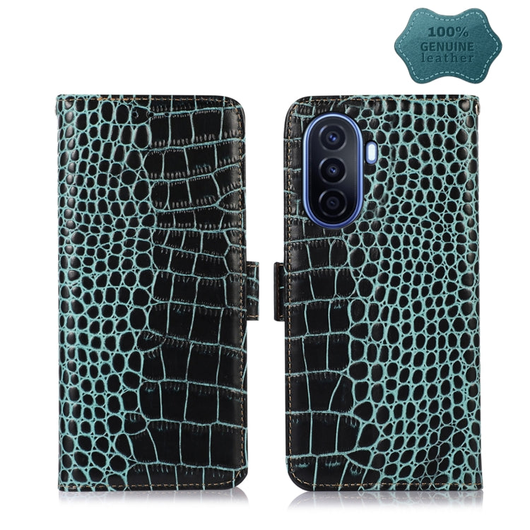 For Huawei Enjoy 50 CN / nova Y70 Plus / Y70 4G CN Crocodile Top Layer Cowhide Leather Phone Case(Green) - Huawei Cases by PMC TechLife | Online Shopping South Africa | PMC TechLife | Buy Now Pay Later Mobicred