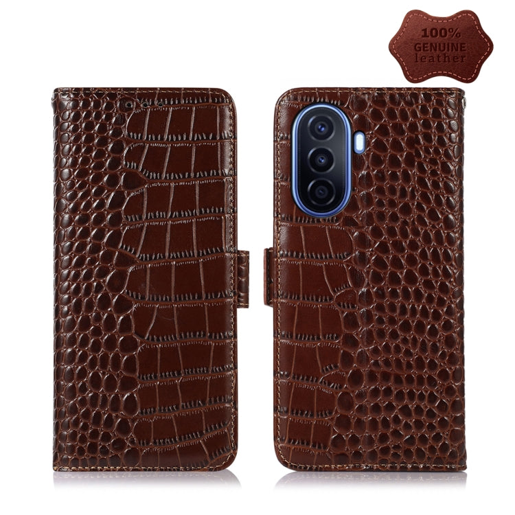 For Huawei Enjoy 50 CN / nova Y70 Plus / Y70 4G CN Crocodile Top Layer Cowhide Leather Phone Case(Brown) - Huawei Cases by PMC TechLife | Online Shopping South Africa | PMC TechLife | Buy Now Pay Later Mobicred