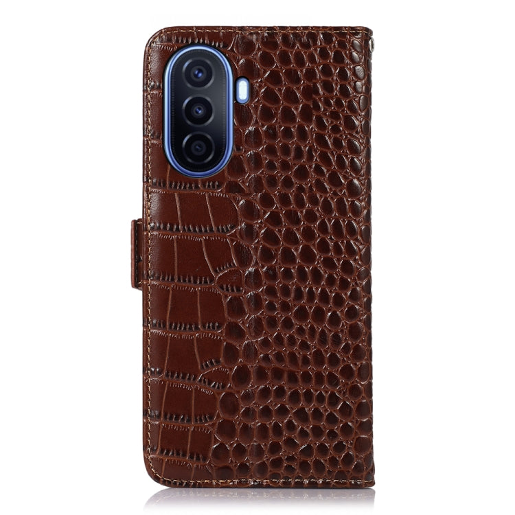 For Huawei Enjoy 50 CN / nova Y70 Plus / Y70 4G CN Crocodile Top Layer Cowhide Leather Phone Case(Brown) - Huawei Cases by PMC TechLife | Online Shopping South Africa | PMC TechLife | Buy Now Pay Later Mobicred