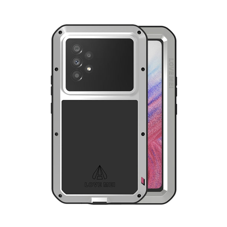 For Samsung Galaxy A53 LOVE MEI Metal Shockproof Waterproof Dustproof Protective Phone Case with Glass(Silver) - Galaxy Phone Cases by LOVE MEI | Online Shopping South Africa | PMC TechLife | Buy Now Pay Later Mobicred