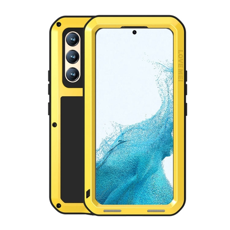 For Samsung Galaxy S22  LOVE MEI Metal Shockproof Waterproof Dustproof Protective Phone Case with Glass(Yellow) - free shipping - PMC TechLife - Order now!