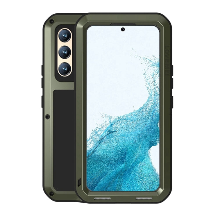 For Samsung Galaxy S22+ LOVE MEI Metal Shockproof Waterproof Dustproof Protective Phone Case with Glass(Army Green) - free shipping - PMC TechLife - Order now!