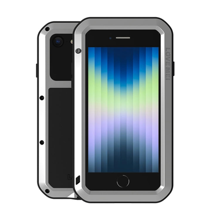 For iPhone SE 2022 / SE 2020 / 8 / 7 LOVE MEI Metal Shockproof Life Water-resistant Dustproof Protective Phone Case with Glass(Silver) - free shipping - PMC TechLife - Order now!