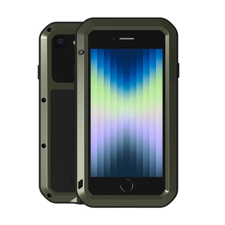 For iPhone SE 2022 / SE 2020 / 8 / 7 LOVE MEI Metal Shockproof Life Waterproof Dustproof Protective Phone Case with Glass (Army Green) - iPhone SE 2022 / 2020 / 8 / 7 Cases by LOVE MEI | Online Shopping South Africa | PMC TechLife | Buy Now Pay Later Mobicred