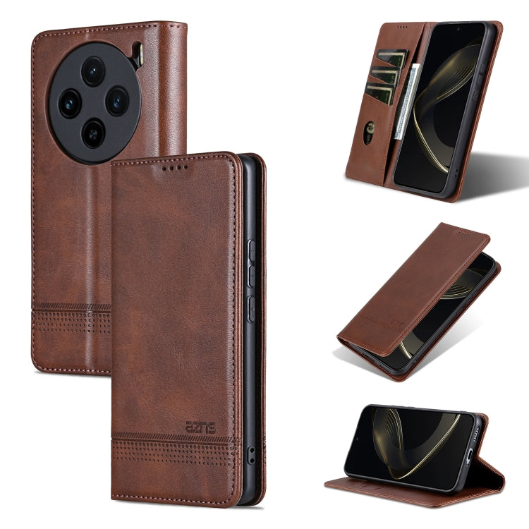 For vivo X100 AZNS Magnetic Calf Texture Leather Phone Case(Dark Brown) - free shipping - PMC Jewellery - Order now!