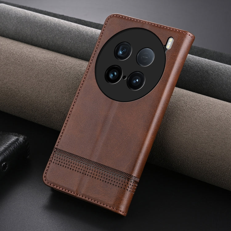 For vivo X100 Ultra AZNS Magnetic Calf Texture Leather Phone Case(Dark Brown) - free shipping - PMC Jewellery - Order now!