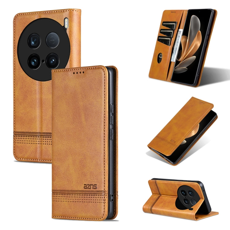 For vivo X100 Ultra AZNS Magnetic Calf Texture Leather Phone Case(Light Brown) - free shipping - PMC Jewellery - Order now!