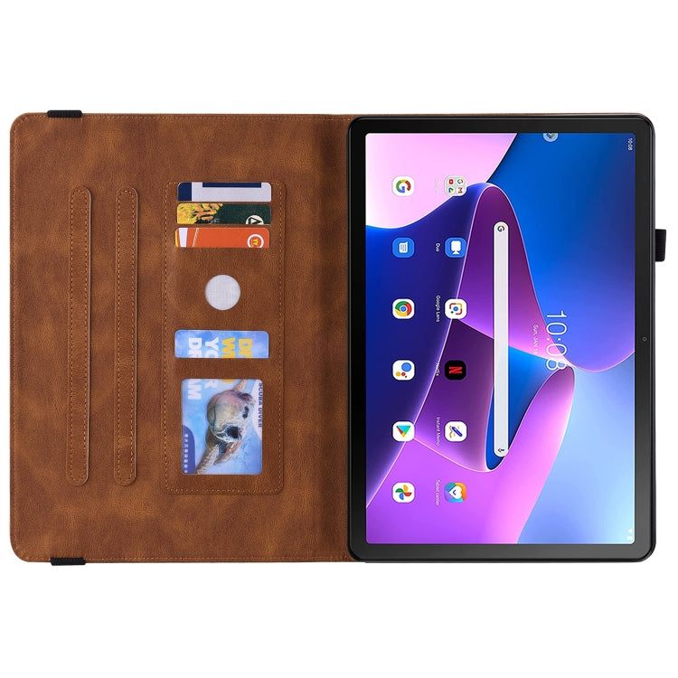 For Lenovo Tab M10 10.1 3rd Gen Butterfly Flower Embossed Leather Tablet Case(Brown) - Lenovo by PMC TechLife | Online Shopping South Africa | PMC TechLife | Buy Now Pay Later Mobicred