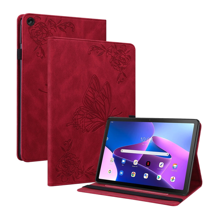 For Lenovo Tab M10 10.1 3rd Gen Butterfly Flower Embossed Leather Tablet Case(Red) - Lenovo by PMC TechLife | Online Shopping South Africa | PMC TechLife | Buy Now Pay Later Mobicred