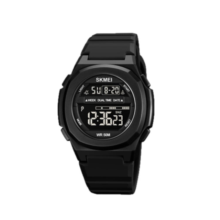 SKMEI 1821 Stainless Steel Buckle Silicone Strap Electronic Watch(Black and Black) - free shipping - PMC TechLife - Order now!