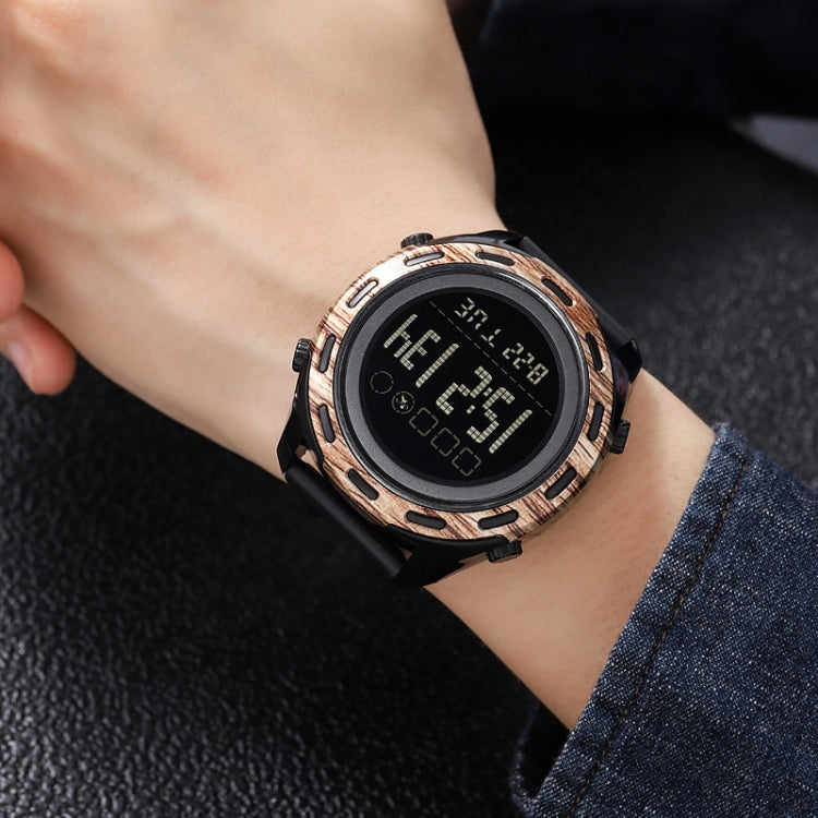SKMEI 1872 Stainless Steel Buckle PU Strap Waterproof Electronic Watch, Dial:Black(Rose Gold) - free shipping - PMC TechLife - Order now!