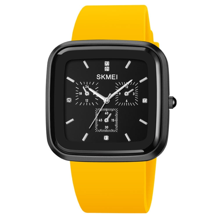 SKMEI 1902 Stainless Steel Buckle Silicone Strap Waterproof Quartz Watch(Black + Yellow) - free shipping - PMC TechLife - Order now!