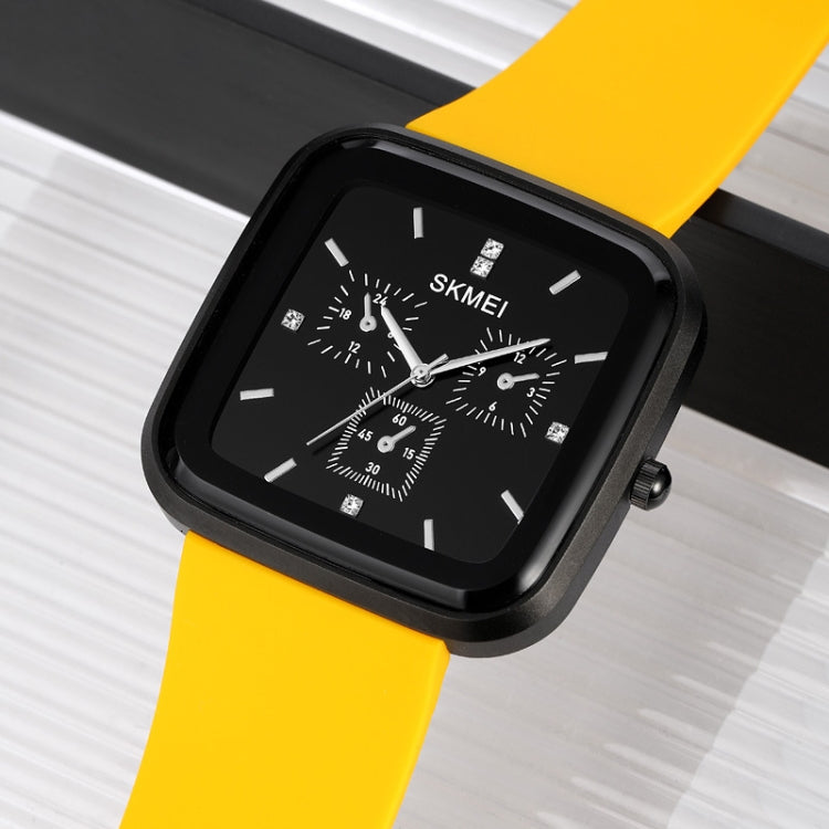 SKMEI 1902 Stainless Steel Buckle Silicone Strap Waterproof Quartz Watch(Black + Yellow) - free shipping - PMC TechLife - Order now!