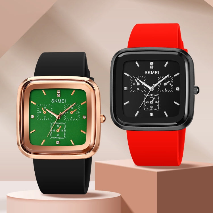 SKMEI 1902 Stainless Steel Buckle Silicone Strap Waterproof Quartz Watch(Rose Gold + Green) - free shipping - PMC TechLife - Order now!