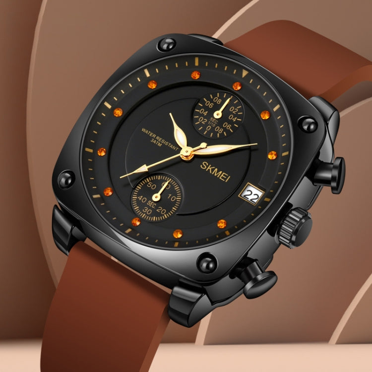 SKMEI 1903 Stainless Steel Buckle Silicone Strap Waterproof Quartz Watch(Coffee) - free shipping - PMC TechLife - Order now!