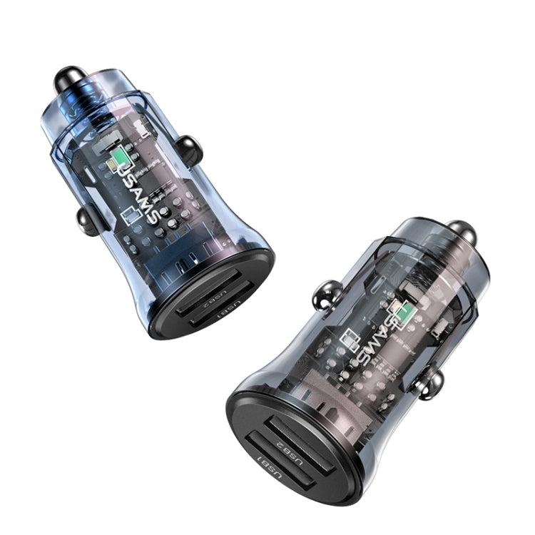USAMS US-CC162 C31 5V3A Transparent Dual USB Mini Car Charger(Black) - Car Charger by USAMS | Online Shopping South Africa | PMC TechLife | Buy Now Pay Later Mobicred